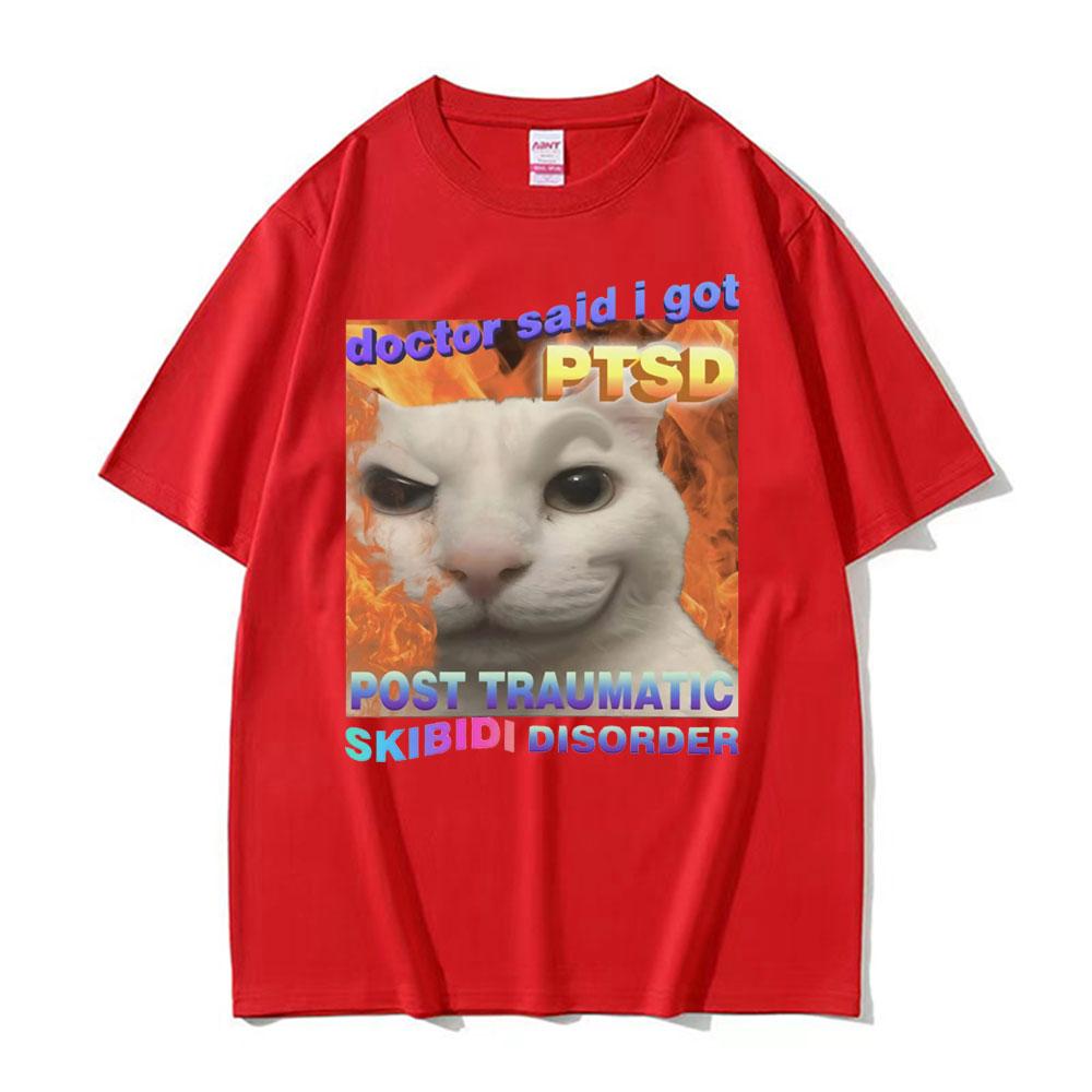 Vintage Skibidi Disorder Funny Cute Cat Meme Tee Shirt Gift Men Women Fashion Casual 100% Cotton Short Sleeve T-shirt Streetwear