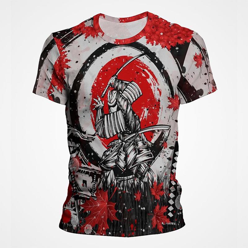 Vintage Samurai Ink Wash Graphic T Shirts For Men Women 3d Printing Short Sleeve Mens Tee Top Streetwear T shirt Tee