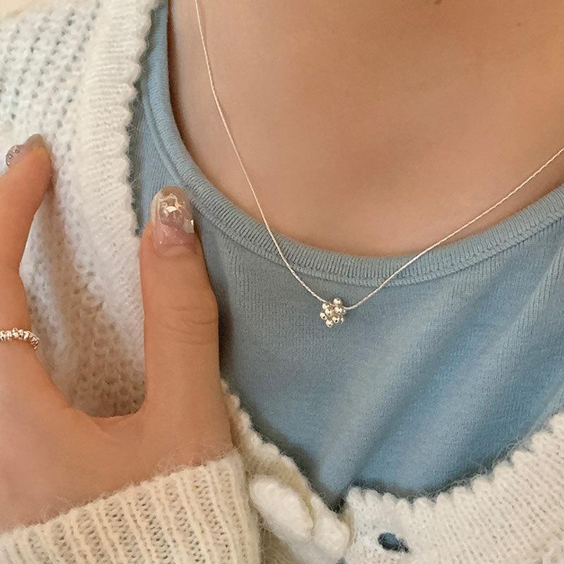 Simple Small Round Bead Grape String Pendant Necklace Female Niche Personality Fashion Temperament Commuter Versatile Neck Chain Sweater Chain