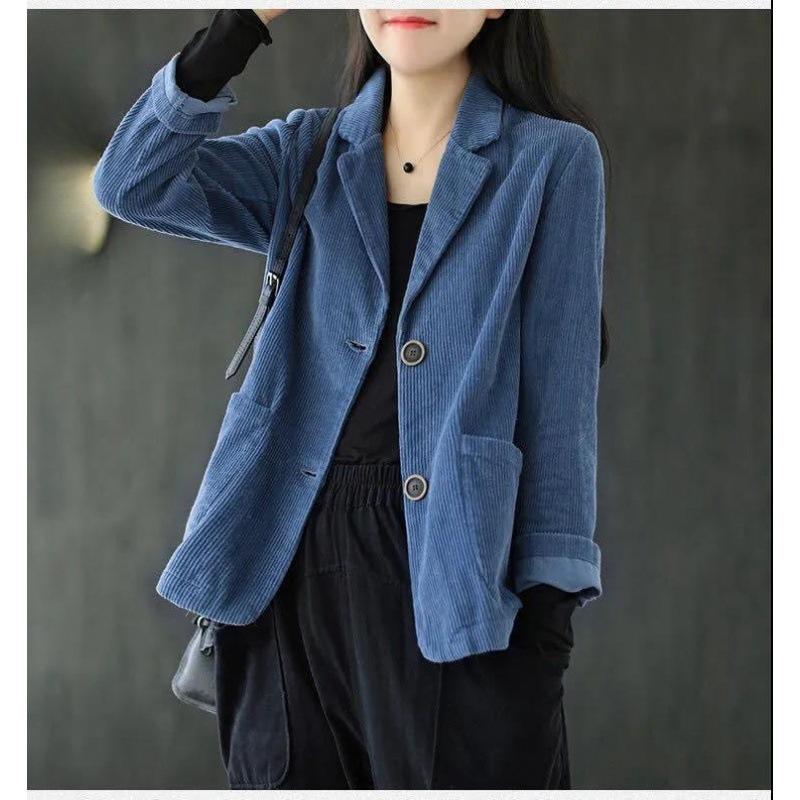 

Куртки вельветовые Harajuku корейские милые однотонные с длинным рукавом и воротником-лацканами, с воротником-стойкой, с воротником-стойкой, с двумя карманами, кардиган, пальто M синий