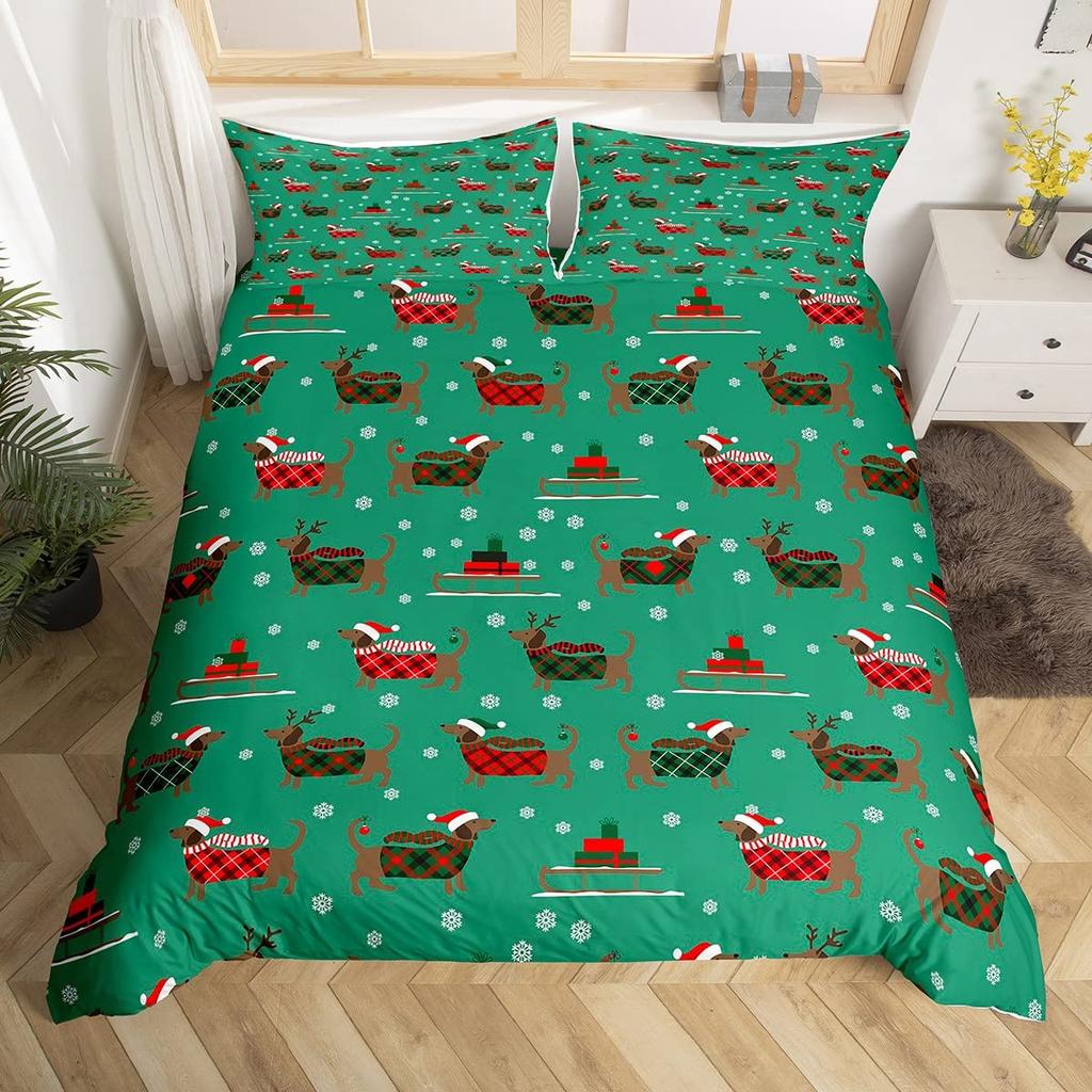 Cute Cartoon Dachshund King Queen Full Duvet Cover Pet Dog Bedding Set Lovely Animal Puppy Comforter Cover Polyester Quilt Cover
