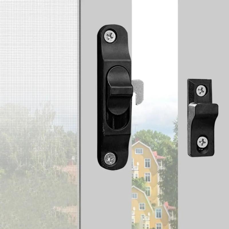 Plastic Folding Trackless Screen Door Latch,Push-Pull Mesh Window Hook Lock,Left & Right Universal Bolts,Anti-theft Lock Buckle