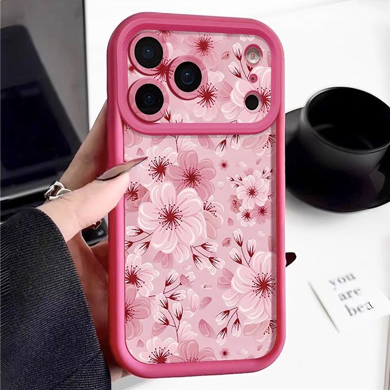 Full Screen Peach Blossoms Floral Case For iPhone 17 Pro Max Funda Shockproof Bumper Cover For iPhone 16 Pro Max 15 14 13 12 11 Air 16E