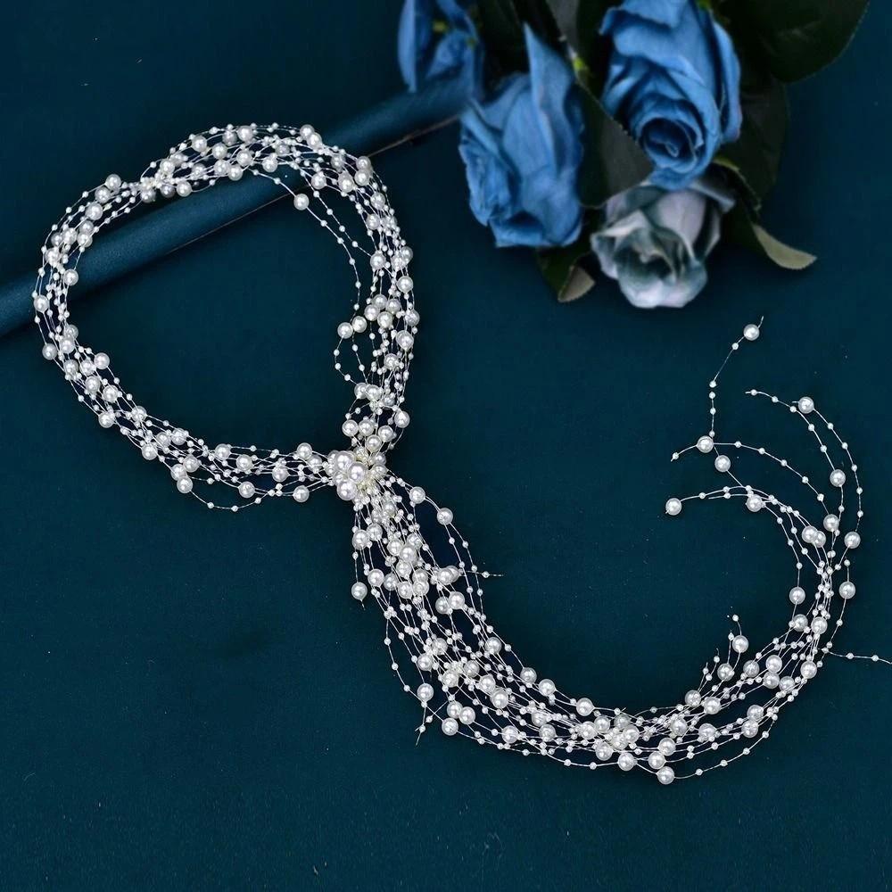 Multi-Layer Bridal Pearl Headband Handmade Women Daily Hair Wear Crystal Pearl Hair Vine Wedding
