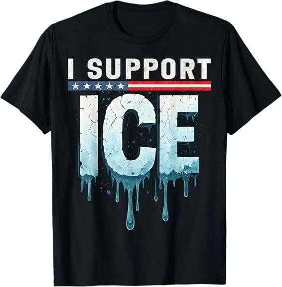 I Support ICE, Immigration Officers American Flag Cool T-Shirt S-3XL S
