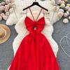 Design Hollow-out Wrap-around Hanging Neck Dress Scheming Strap Slim Fit Long Over-the-Knee Split Vacation Suspender Dress