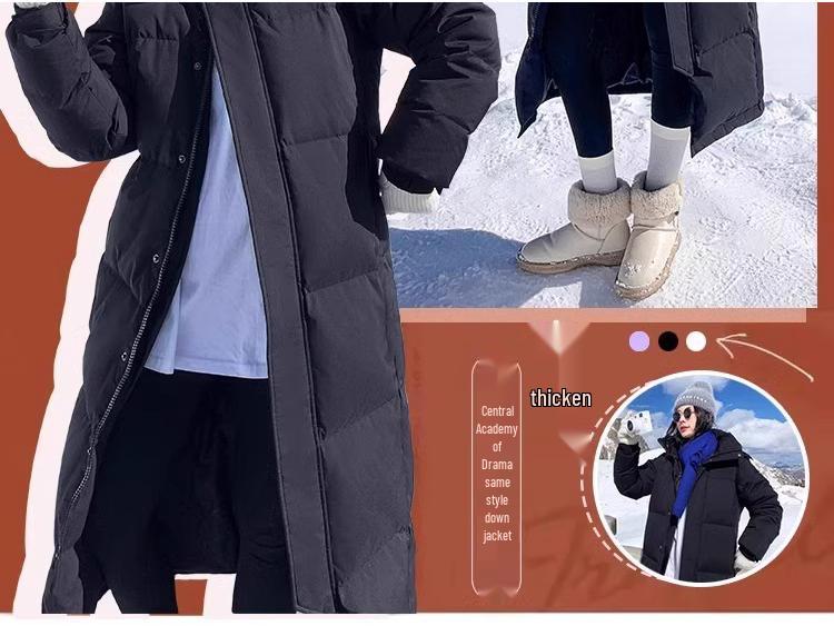 Women's Long Thickened Goose Down Jacket - Cold-Proof, Over-the-Knee, Ideal for Harbin Travel