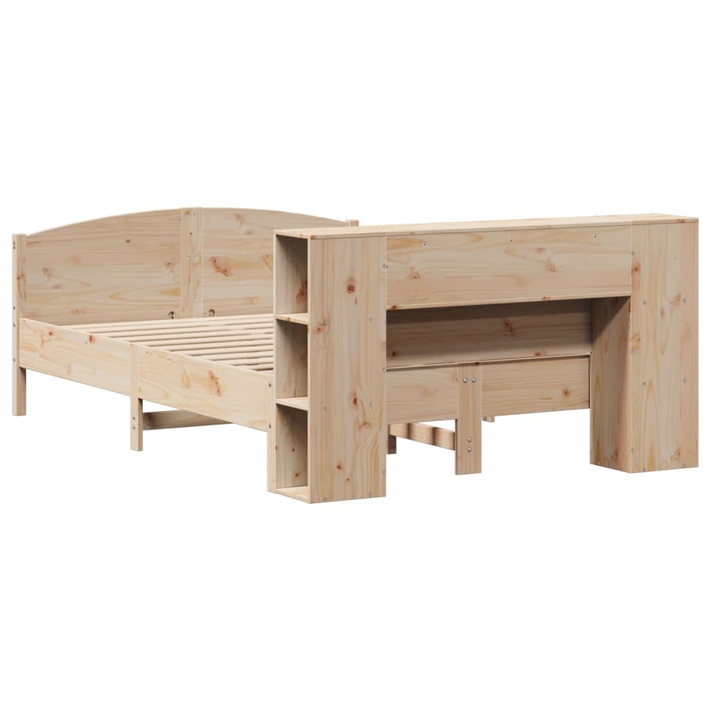 Solid Wood Bed with Shelf Without Mattress 135x190 cm Pine