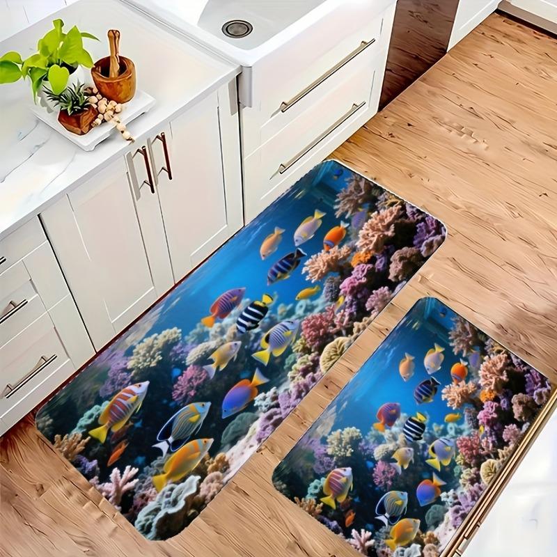 1PC Marine Ecosystem Kitchen Rug Non-Slip Door Mat Pop Design Bathroom Rug Bath Mat Carpet for Home Sink Laundry Decor