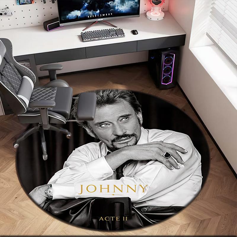 1pc Johnny Hallyday Music Album Round Carpet Painted Printed Circular Carpet, Home Door Mat, Outdoor Travel Protection Carpet