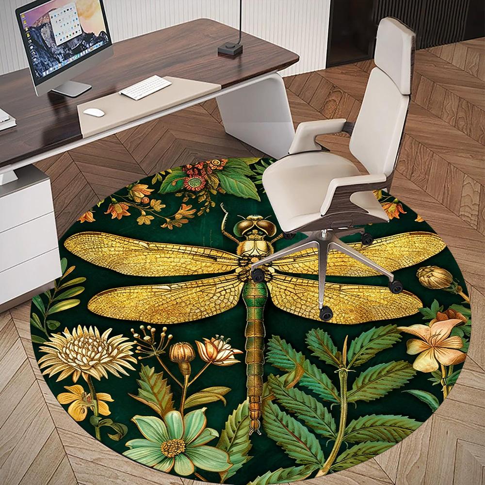 1PC Dragonfly Flowers Office Round Area Rug, Under Office Chairs Bedroom Living Room Home Decor, Carpet for Office -1110038