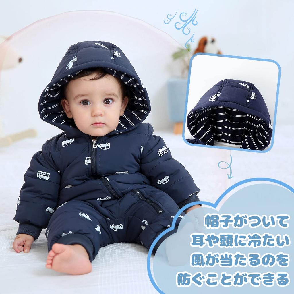 Baby Nest Baby Clothes Jumpsuit Coverall Car Long Sleeve Romper with Hood for Fall and Winter for Boys and Kurua Ages Months Use, Girls, Navy, 6-9