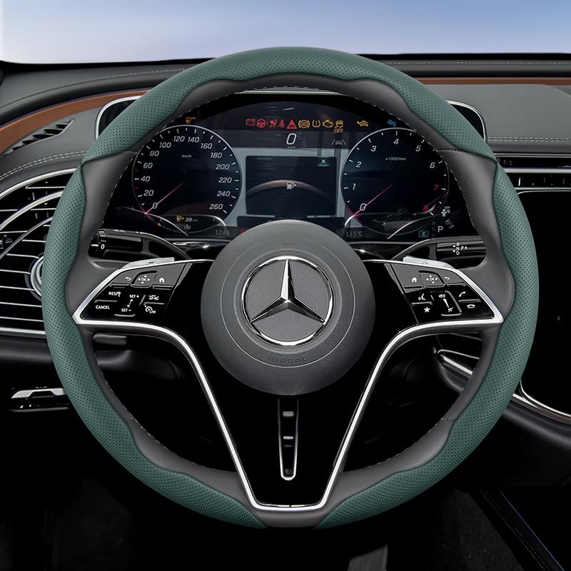 Suitable for Mercedes-Benz Breathable Holes Leather Steering Wheel Cover Segmented Quick Release Design Non-Slip and Durable E Class S C a Glc Suv