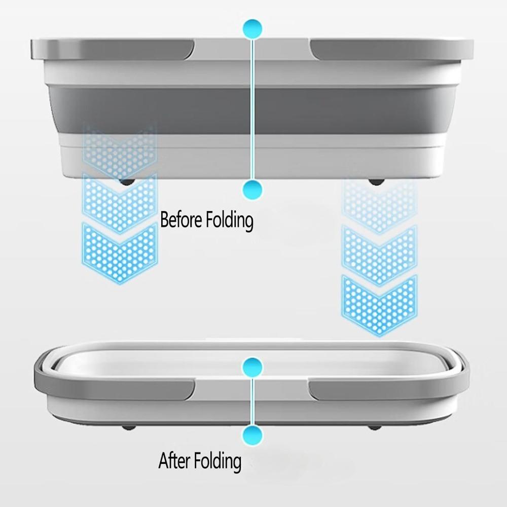 Easy Hold Mop Bucket Foldable Laundry Basket with Wheel Folding Best Water Basin Home Item for Washing Fishing Camping Basin