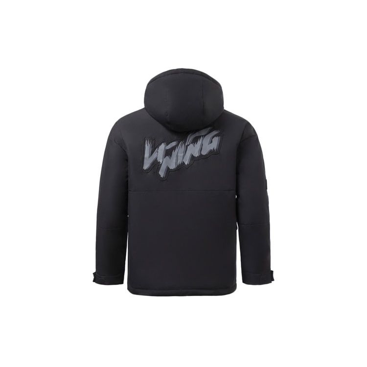 Li Ning Sports Trend Series Multi Pocket Warm Hooded Down Jacket Winter Men Jacket Black AYMS265-1