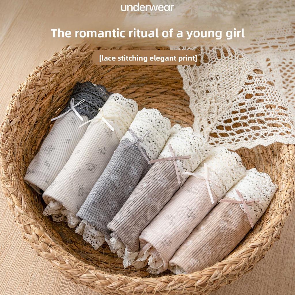 Women's New Spring and Summer Sweet Floral Thread Floral Pure Cotton Antibacterial Crotchy Skin-friendly Briefs