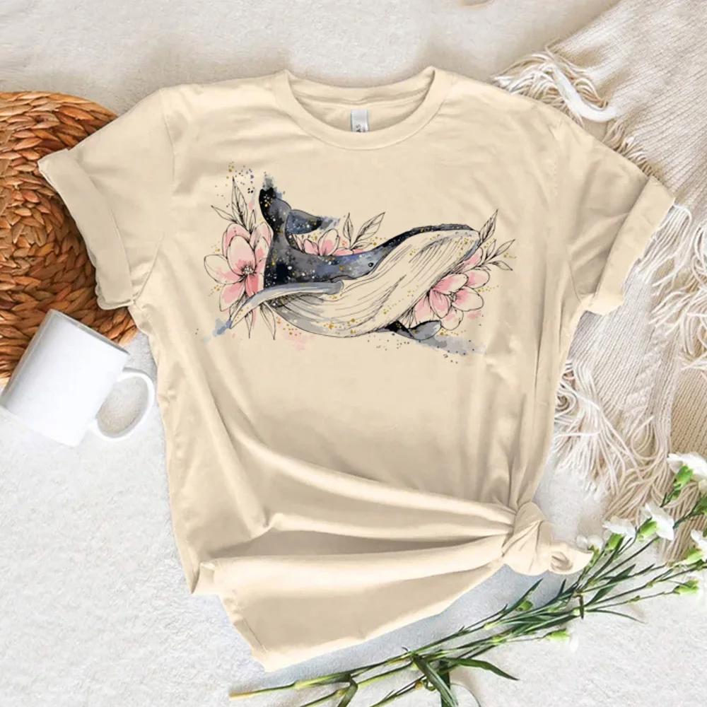 Whale Print Tshirt Women Summer Anime T-shirts Female Y2k Anime Clothing Graphic T Shirts Women Clothes