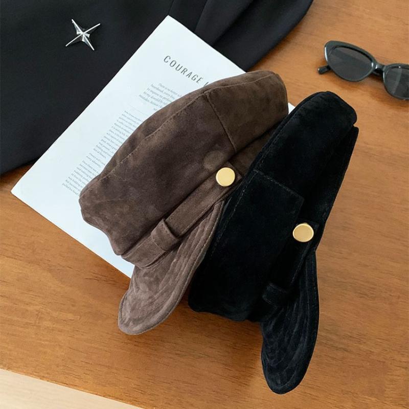 New-Retro Suede Beret Hat For Women Flat Top Newsboy Cap Autumn Winter Briti Sle Casual Foldable Warm Hat