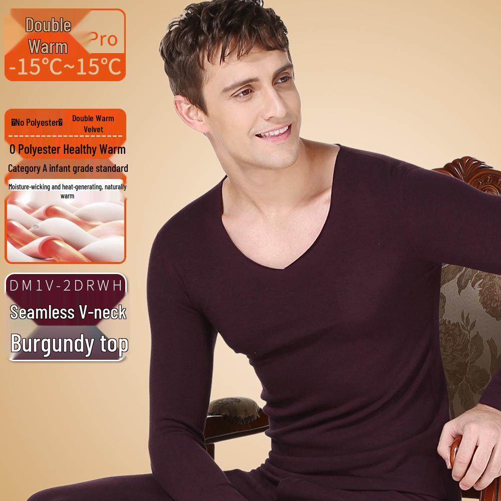 Men's Seamless Polyester Base Layer: No-Pill V-Neck, Round Neck, Mid-High Neck, Warm Autumn Top & Pants