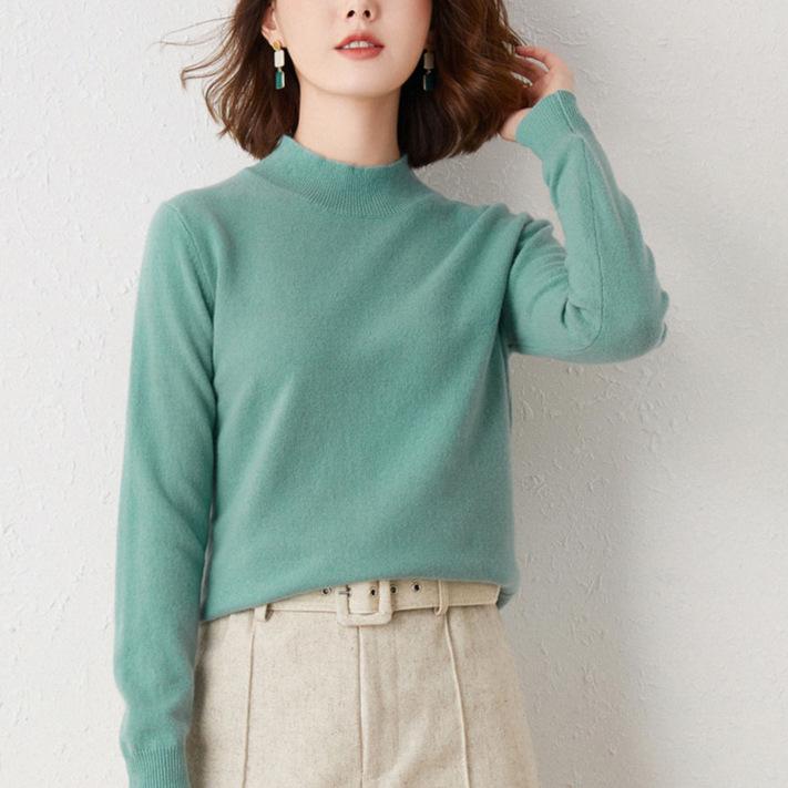 2024 Autumn/Winter Loose Plus Size Women's Knit Sweater with Half-High Collar