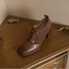 New Thick Heel High Heels Women's Spring and Autumn Naked Boots Brown Knitted British Style Lace up Small Leather Shoes