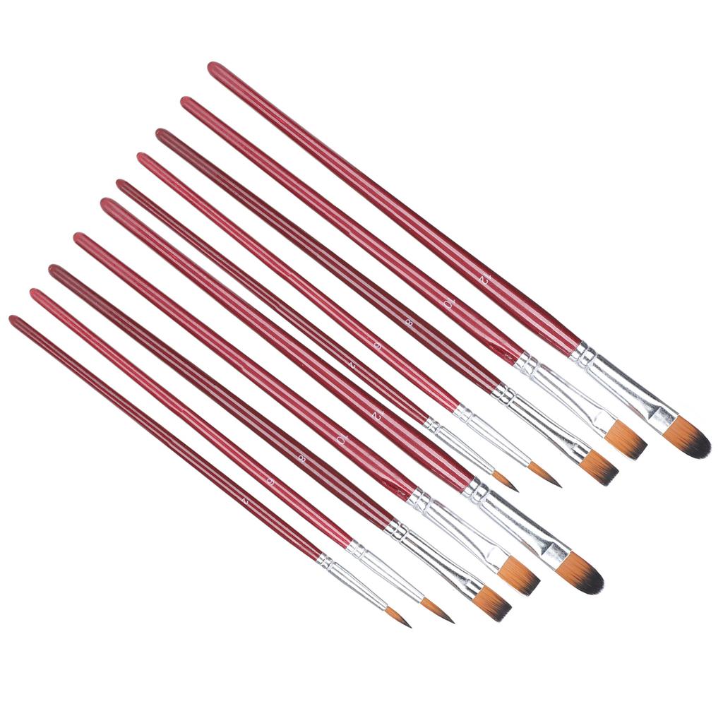 10pcs Artist Paint Brush Set Oil Acrylic Watercolor Gouache Painting Drawing Brush SetBurgundy