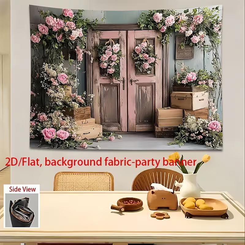 2D Rustic Wood Door & Rose Flower Background for Wedding Photoshoot