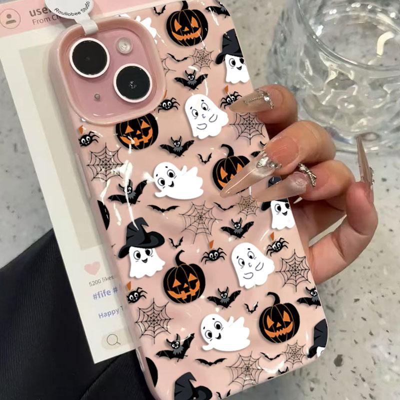 Halloween Pumpkin Ghost Bat Pattern Phone Case For iPhone 16 15 14 13 12 11 17 Air Pro Max Plus Shockproof Silicone Soft Cover