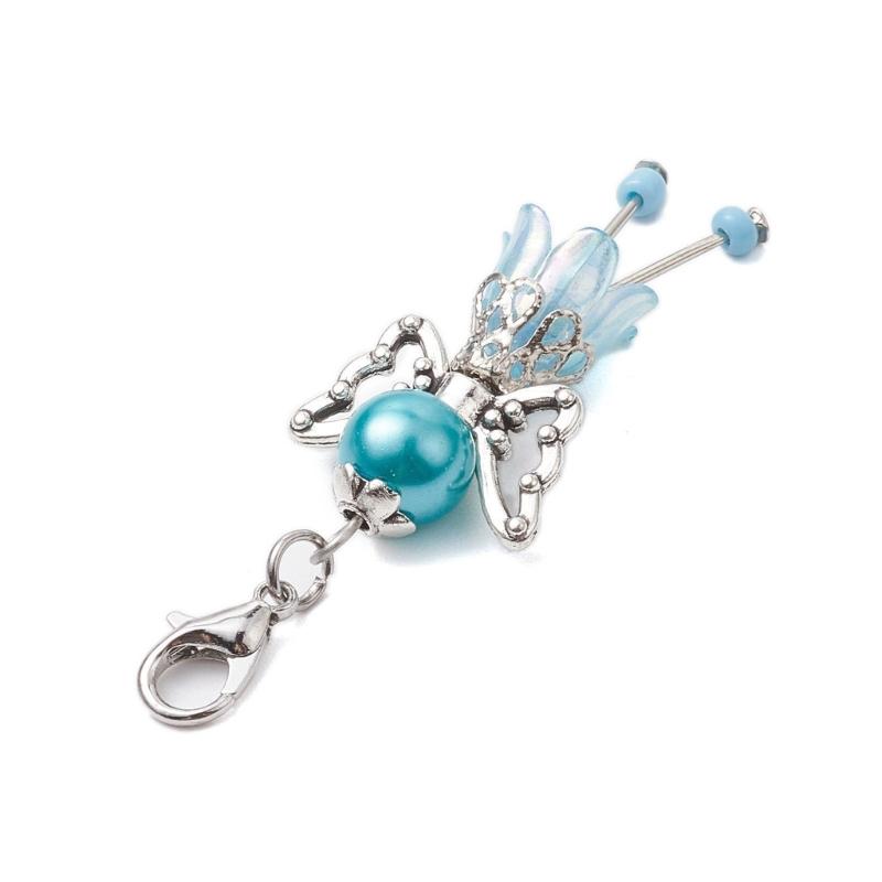 7pcs Elegant Angel Wing Charm Set Featuring Floral Factors and Faux Pearls for DIY Crafts and Accessories