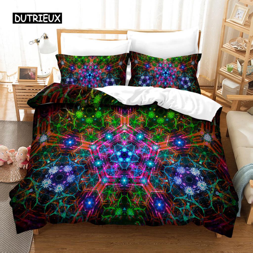 Trippy Duvet Cover Set Abstract Art Psychedelic Spiral In Vivid Rainbow Colors Bedding Set King Size Warped Space Quilt Cover
