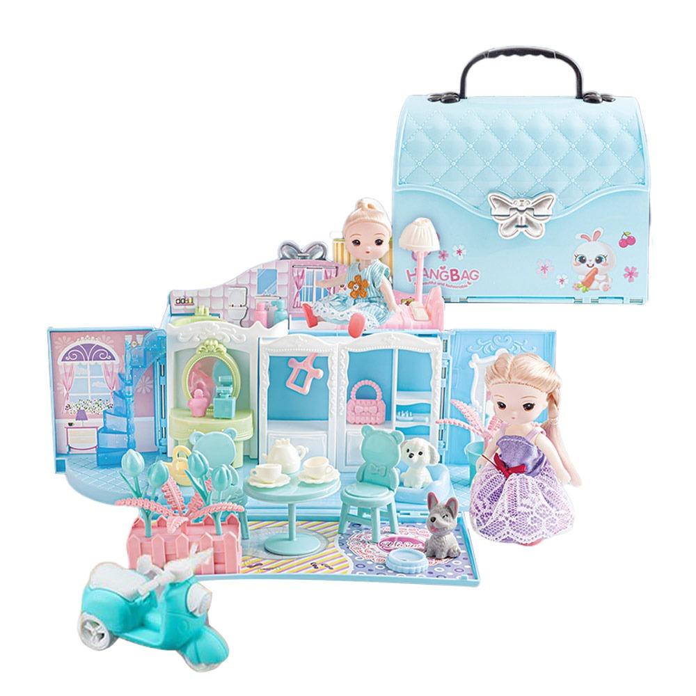 

Pink Blue Doll Houses Variety Size Princess Doll Villa Funny Mini Dollhouse Model Home Decoration blue+3 doll