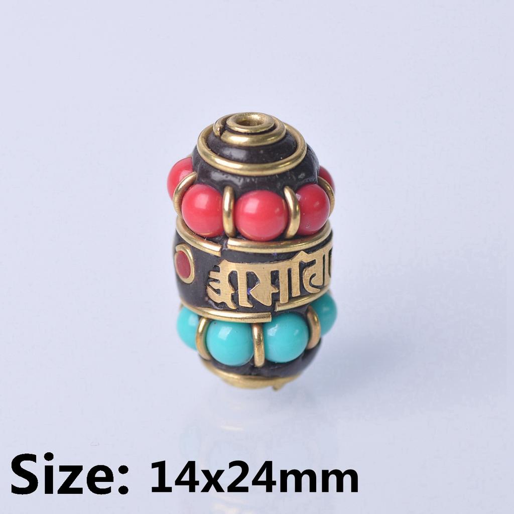 Handmade Nepalese Buddhist Tibetan Brass Metal & Clay Loose Craft Beads for Necklace Jewelry Making DIY