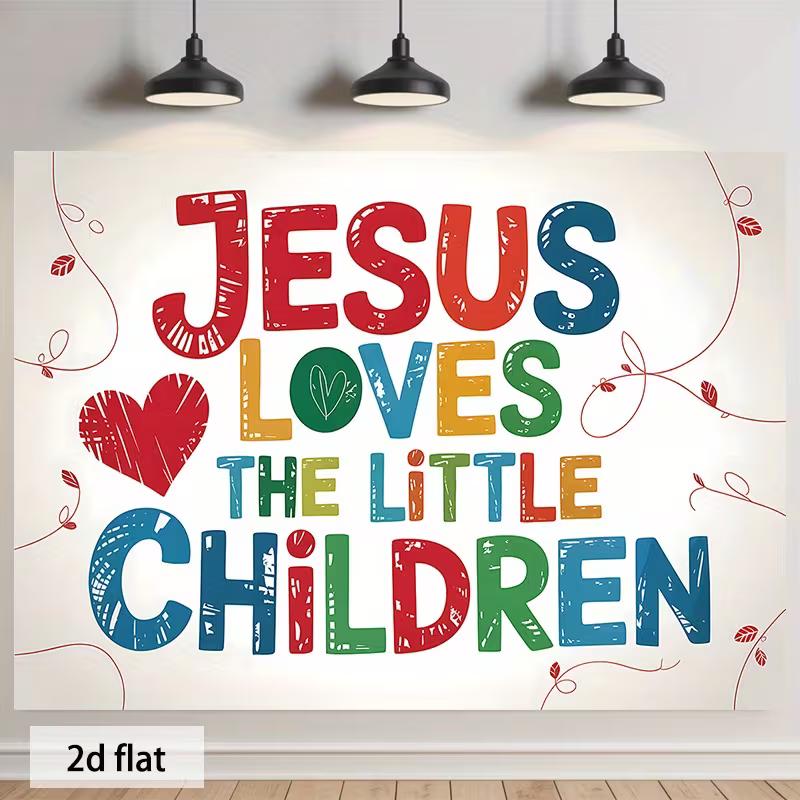 

2D Religious Kids Backdrop Cloth for Sunday School Baptism Party Photo Booth Background 47.2x31.5inch/120*80cm