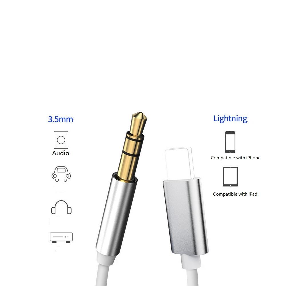 3.5mm Male Aux Audio Jack to 8-Pin Connector for iPhone Connector Stereo Audio Cable 1M