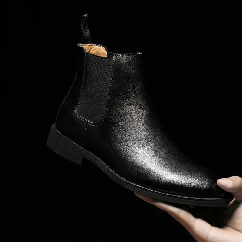 Bottes Chelsea Homme Style Britannique Bottines Cuir Véritable Daim Haute Qualité Chaussures pour Homme Nouvelles Bottes d'Affaires Zapatos Hombre