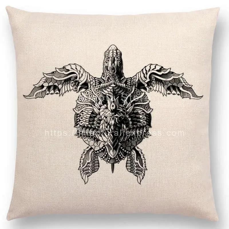 New Ornate Brave Animals Totems Free Beast Faith Tattoo Prints Cushion Cover Sofa Throw Pillow Case Owl Elephant Shark Bear
