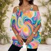 Damen Übergröße Off-Shoulder Doppelträger V-Ausschnitt Kurzarm Pink Lila Farbverlauf Print Top