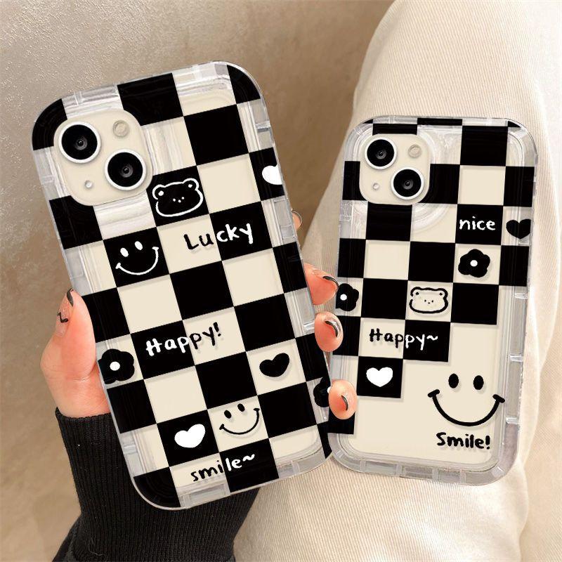 Chessboard smiley face for iPhone17 anti-drop mobile phone case 16Pro niche x Apple 12 all-inclusive 15/13