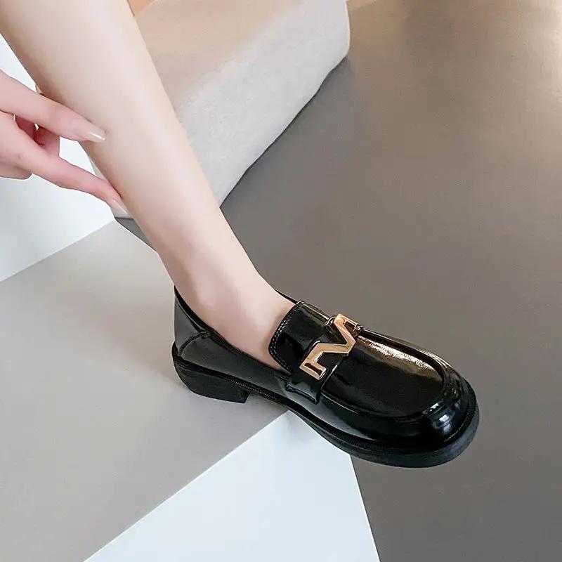 Fashion Mary Jane Gothic Metal Decoration Japanese Style Lolita Matte Loafers with Medium Heels Women's Shoes Round Toe Ladies Footwear