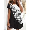 Sommer Damen 3D-Druck Rundhals Kurzarm Kleid Mode Vielseitig Trend Atmungsaktiv Lässig