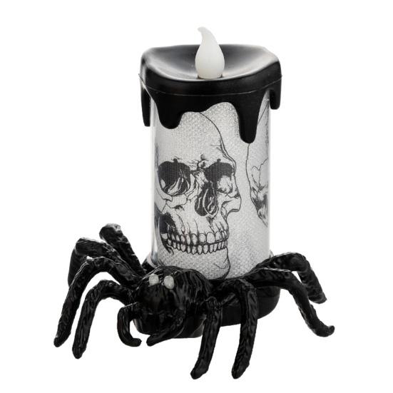 Halloween Spider Candle Lamp Flameless Skull Spider Candle Light Scary Light-up LED Candle Table Centerpiece for Halloween Party Decorations