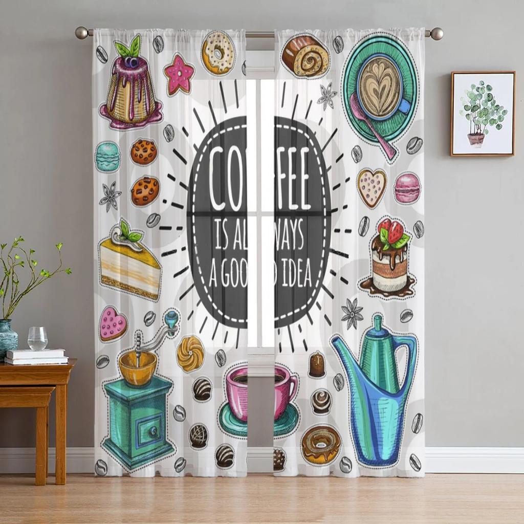 Coffee Tulle Curtains For Living Room Decoration Modern Chiffon Sheer Voile Kitchen Curtain