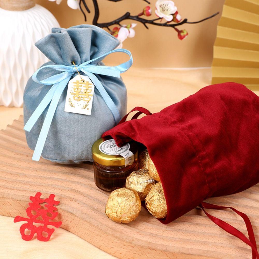 Chinese Flannel Gift Bag Traditional Wedding Gift Bag Creative Drawstring Candy Bag Guests