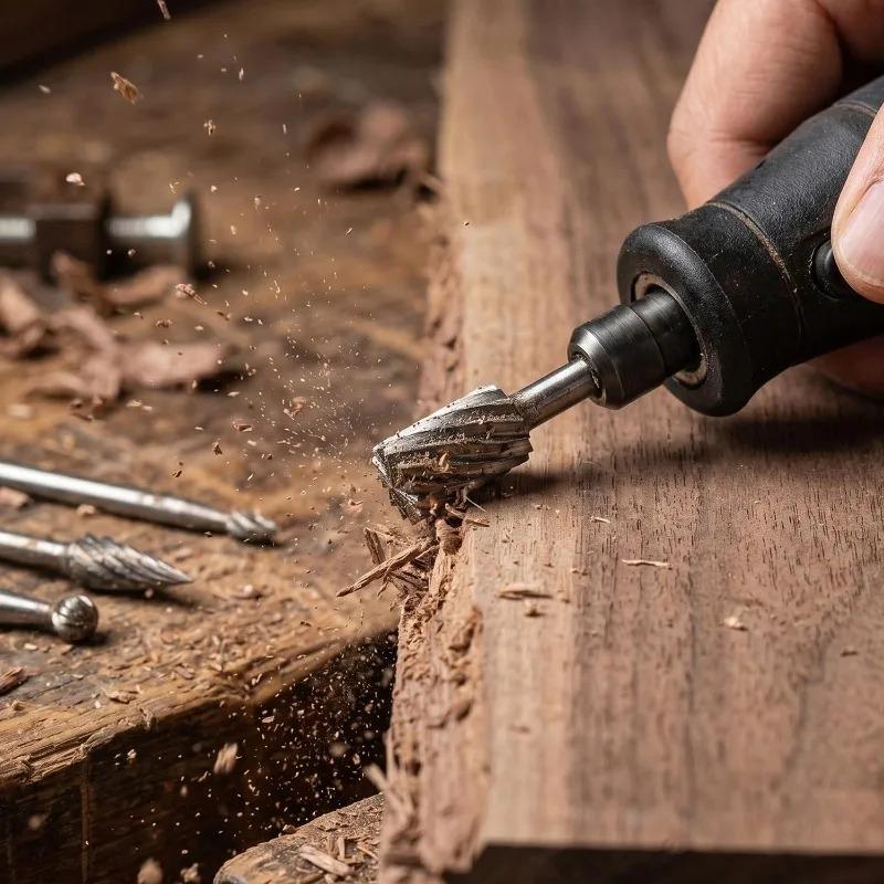 Small Rotating File Grinding Head Set Wood Drill Bit Rust-proof Rotary File Cutter Woodworking Steel Carving Knife Cutter Tools