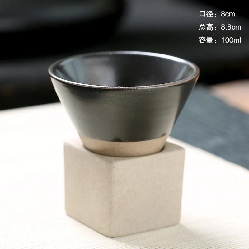 1pc 3.38oz Retro Conical Tea Cup with Base Coarse Pottery Coffee Cup Japanese Style Water Bottle for Home Office Drinkware Gifts