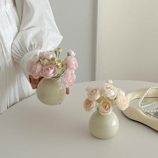 Kleine Runde Keramikvase Minimalistisch Nordisch Modern Dekorative Vase für Wohnzimmer Küche Schlafzimmer Eingangsbereich Kaminsims Tischmittelstück