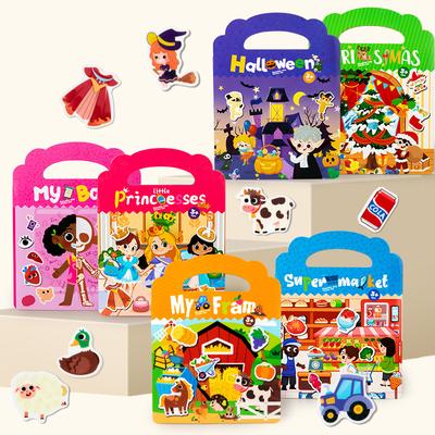 3-Reusable Cartoon Sticker Book for Kids Multiple Scenes DIY Puzzle Game Educational Learning Classic Toys for Child Age \ Gifts