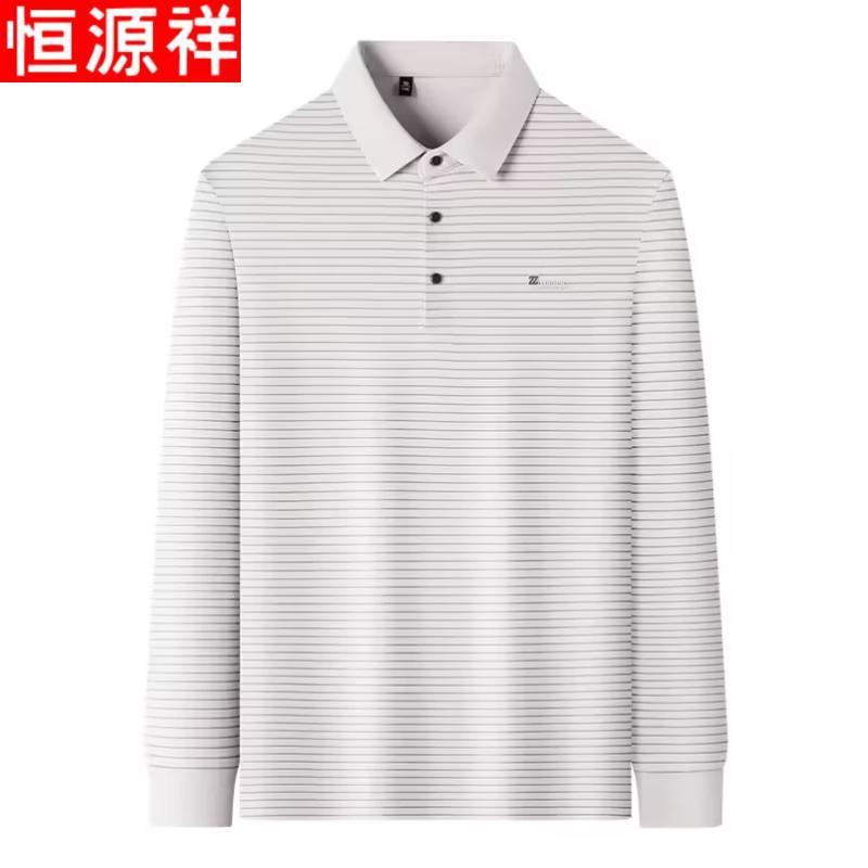 Hengyuanxiang Men's Striped Long-Sleeve Polo Shirt