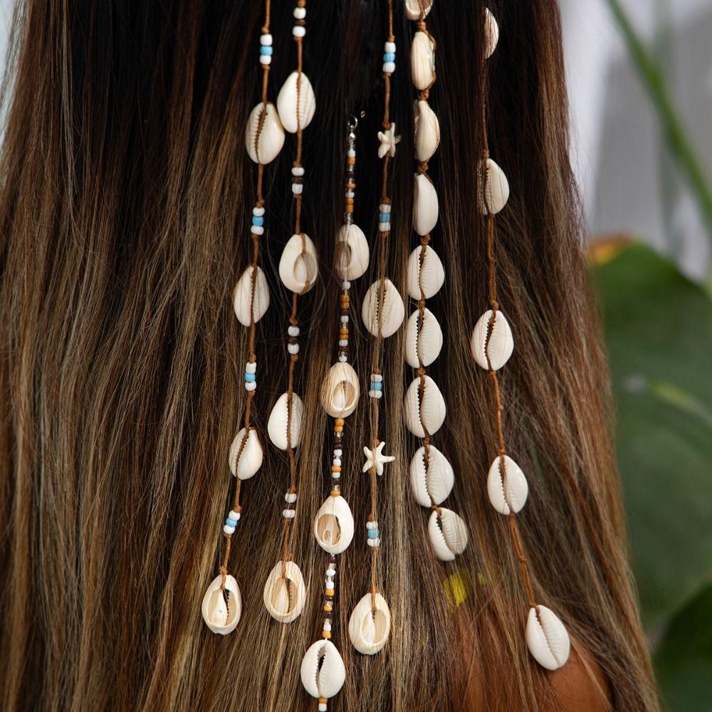 6 Styles Shell Pendant Hair Clip Handmade Beads Shell Beaded Hair Accessories  Women