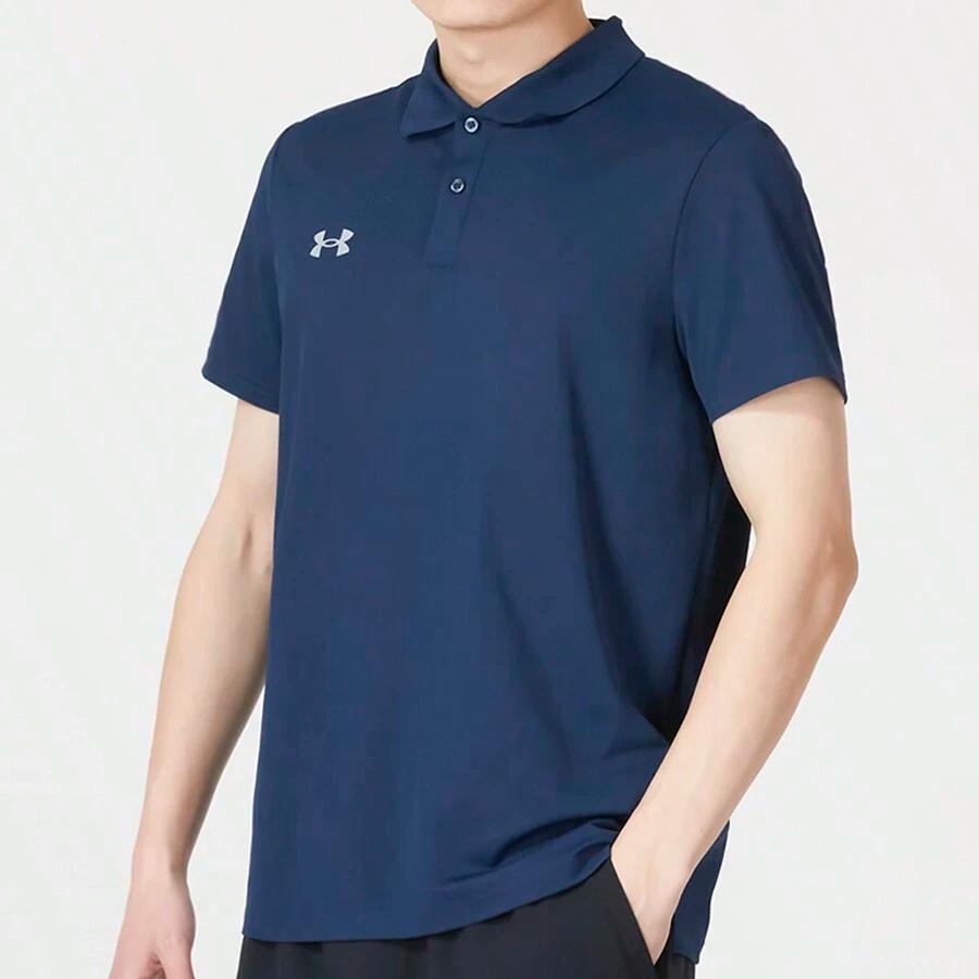 Under Armour Solid Color Sports Casual Breathable Straight-Cut Short Sleeve Polo Shirt Men Tops Navy 23500507-408